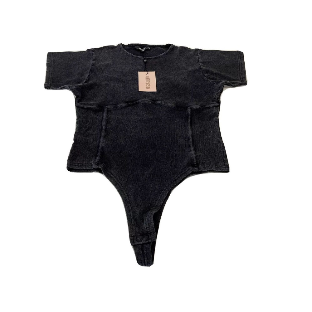 Missguided Acid Wash Exposed Seam Bodysuit Short Sleeve Size 12